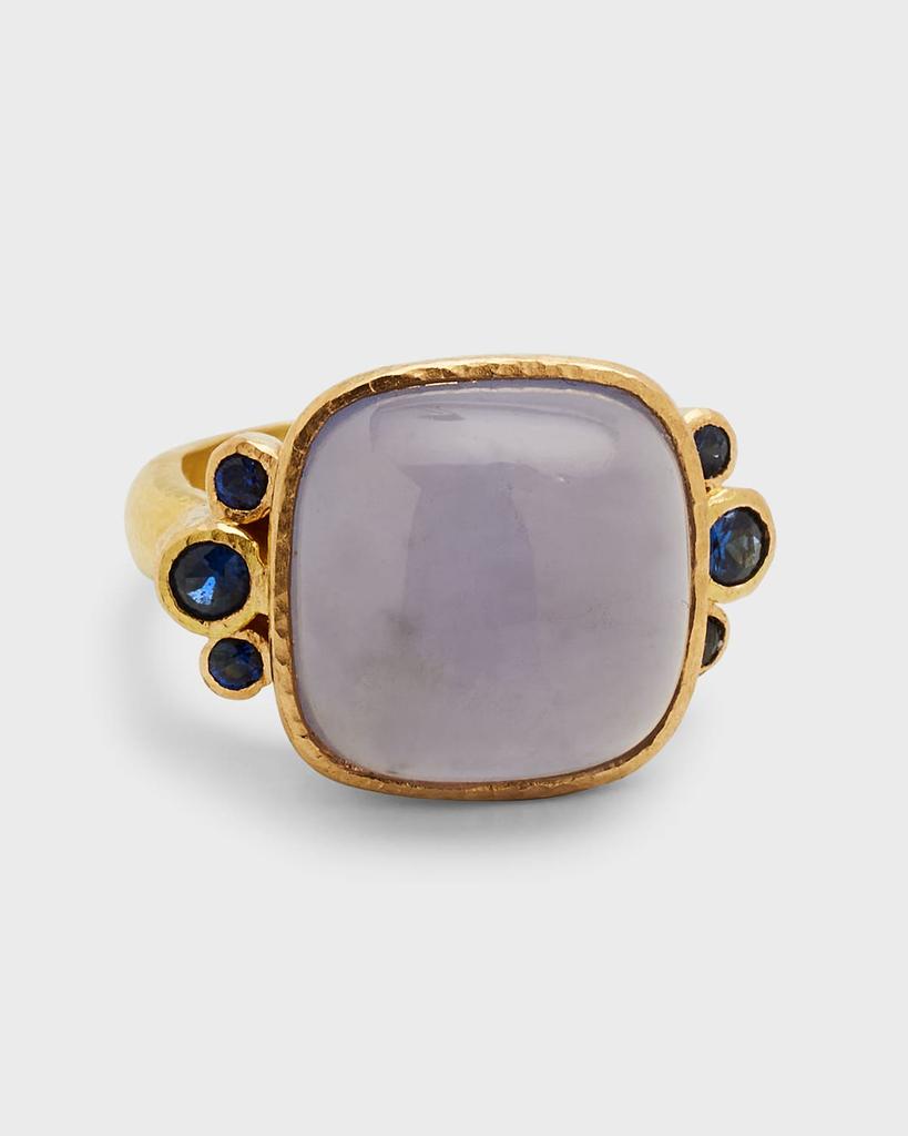 Elizabeth Locke 14mm Blue Chalcedony Cushion Ring, Size 6.5