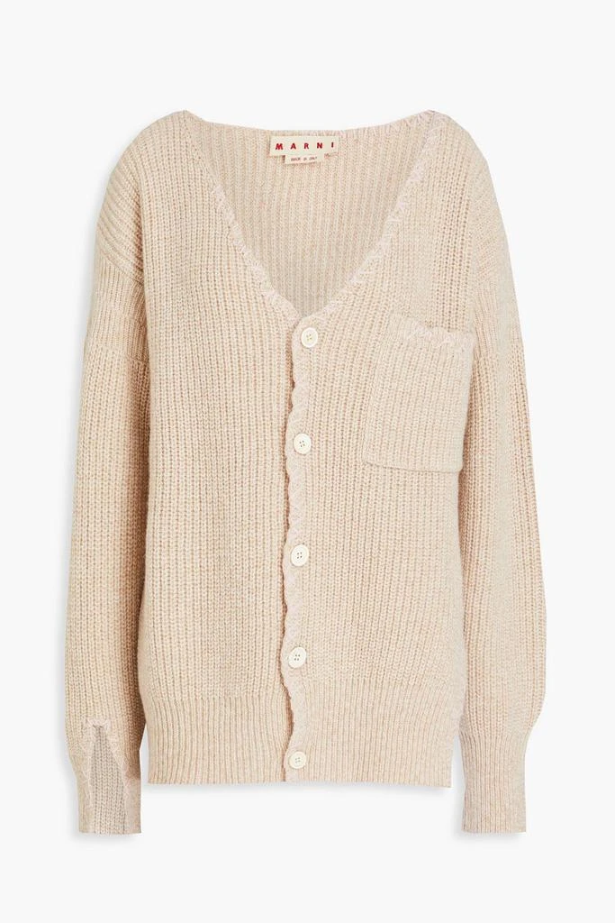 Marni Embroidered distressed ribbed wool cardigan 1