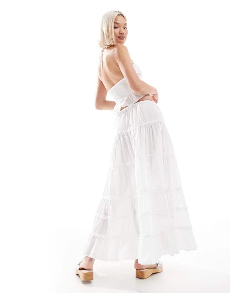 Stradivarius Stradivarius ruffled long skirt in ecru 4