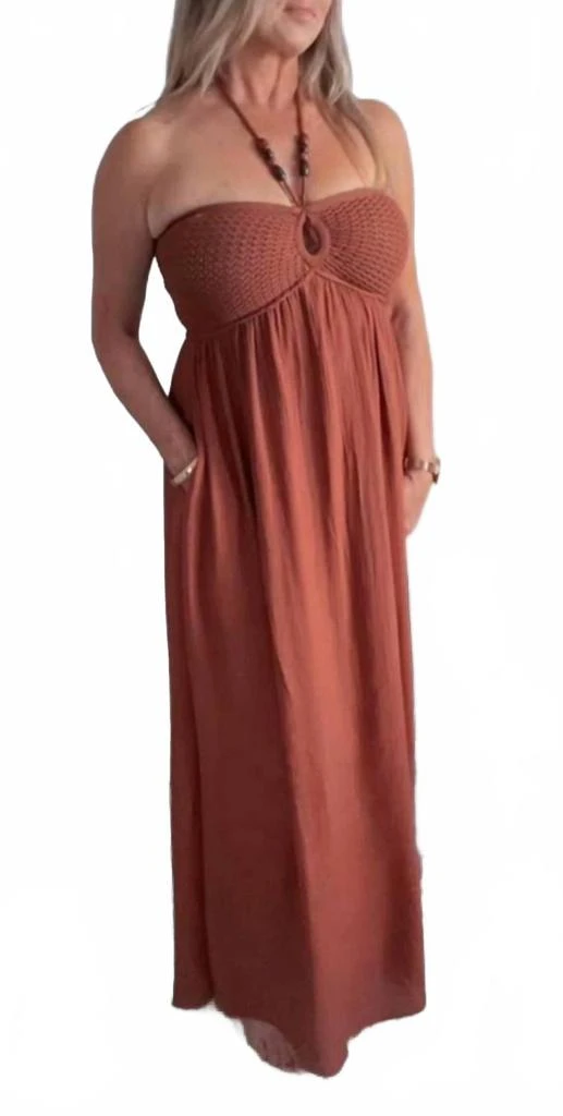 blu pepper brown dress White and Brown Stripe Knit Long Sleeve Button Mini Kaeli Dress – SABO main image 0