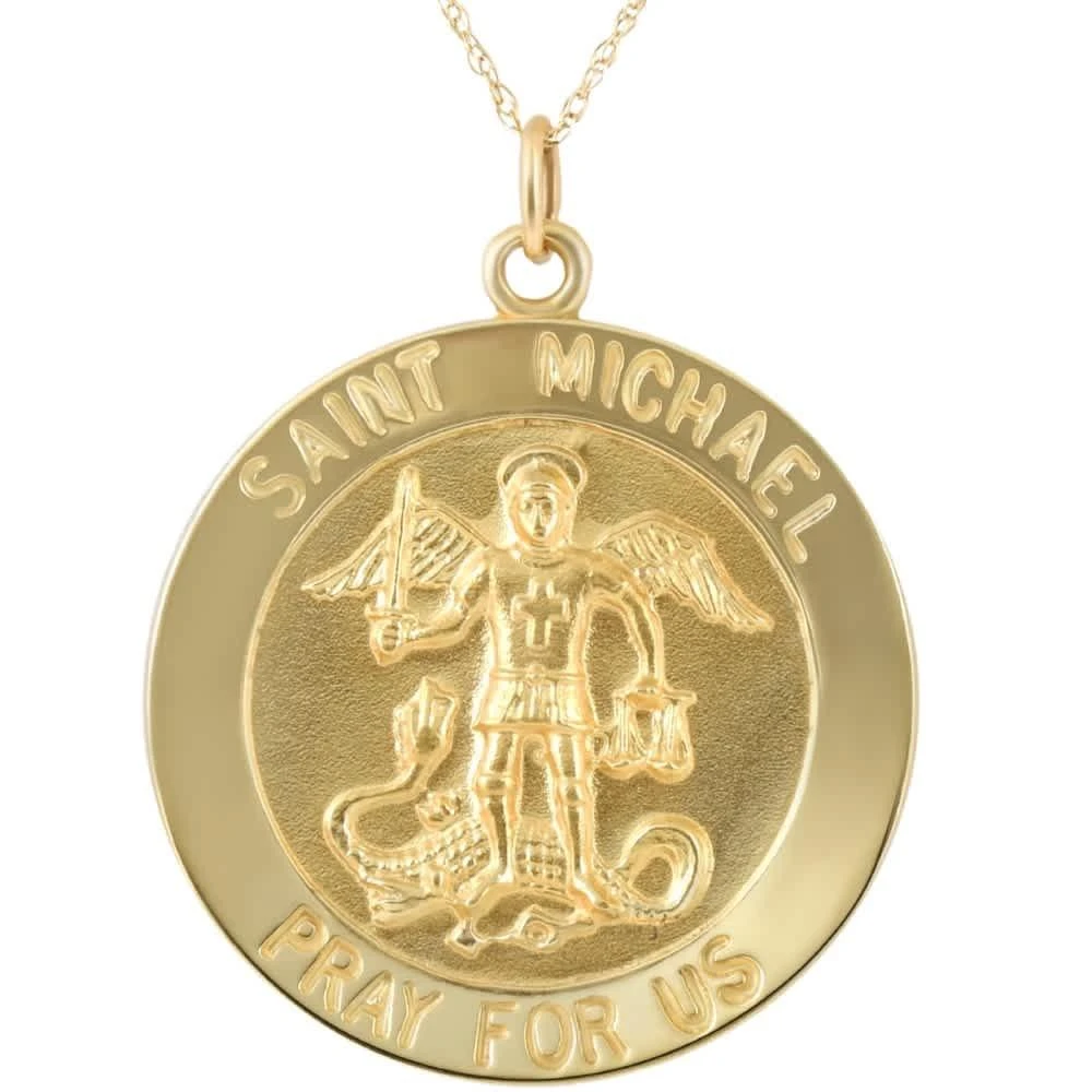 Pompeii3 14k Yellow Gold St. Michael Medal Pendant  1" Tall 4.5 Grams