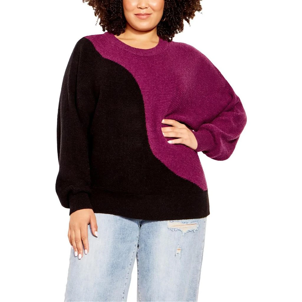City Chic Plus Womens Knit Colorblock Crewneck Sweater 3