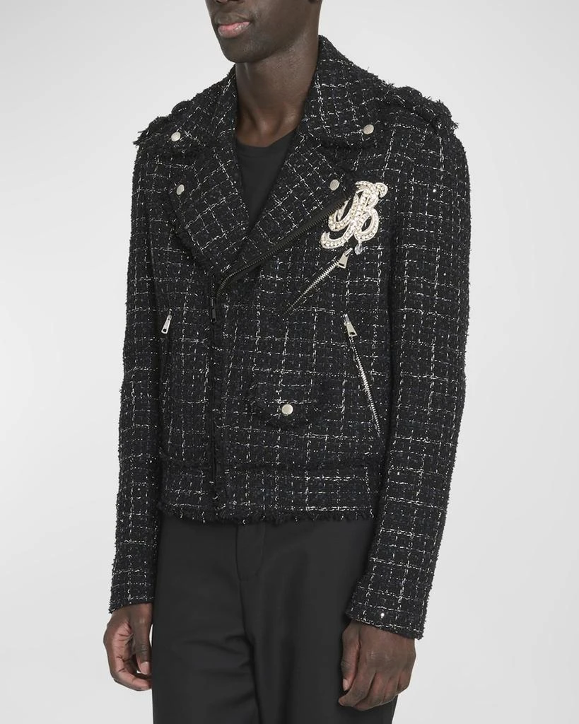 Balmain Men's Embroidered Tweed Biker Jacket 4