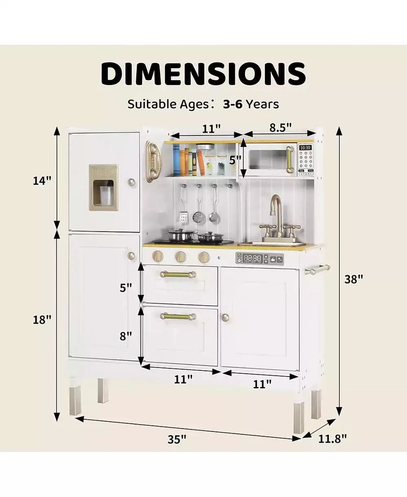 Kinder King Pretend Play Kitchen Wooden Toy Set for Kids w/Lights 
Sounds, Utensils, Oven, Microwave 2
