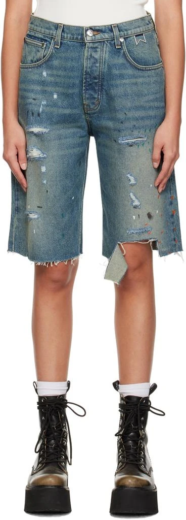 Rhude Indigo Distressed Denim Shorts 1