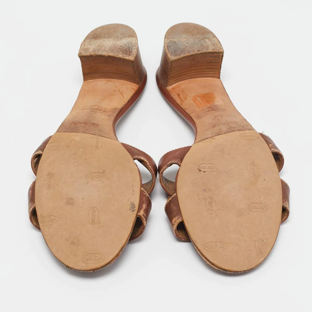 Hermes Hermes Brown Leather Oasis Block Heel Slide Sandals Size 41 7