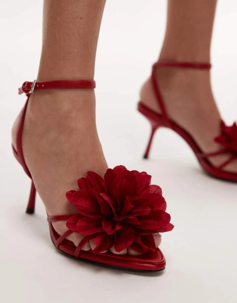 Topshop Topshop Isla flower applique high heeled sandals in red 4
