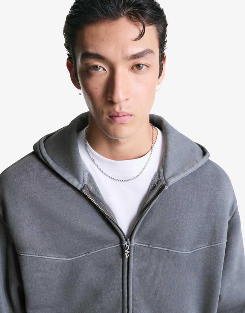 Bershka Bershka Cropped boxy fit zip-up sweatshirt in grey