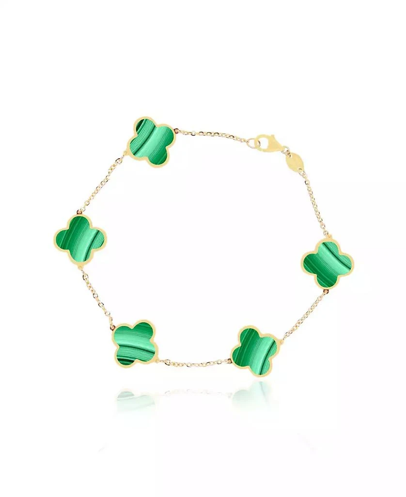 The Lovery Large Malachite Clover Bracelet 14K Gold