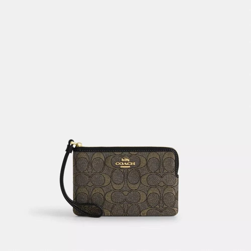 Coach Corner Zip Wristlet In Signature Jacquard