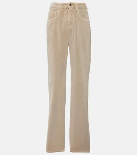 Brunello Cucinelli Mid-rise cotton velvet straight pants 1