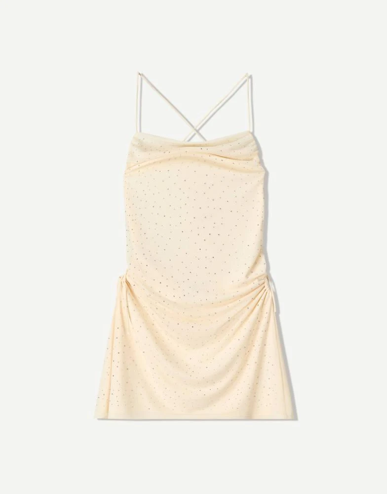 Bershka Bershka mini dress with rhinestone straps in white 4