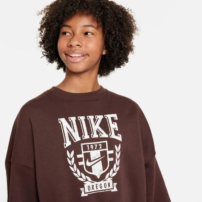NIKE Girls' Nike Sportswear Oversized Fleece Crewneck Sweatshirt 4