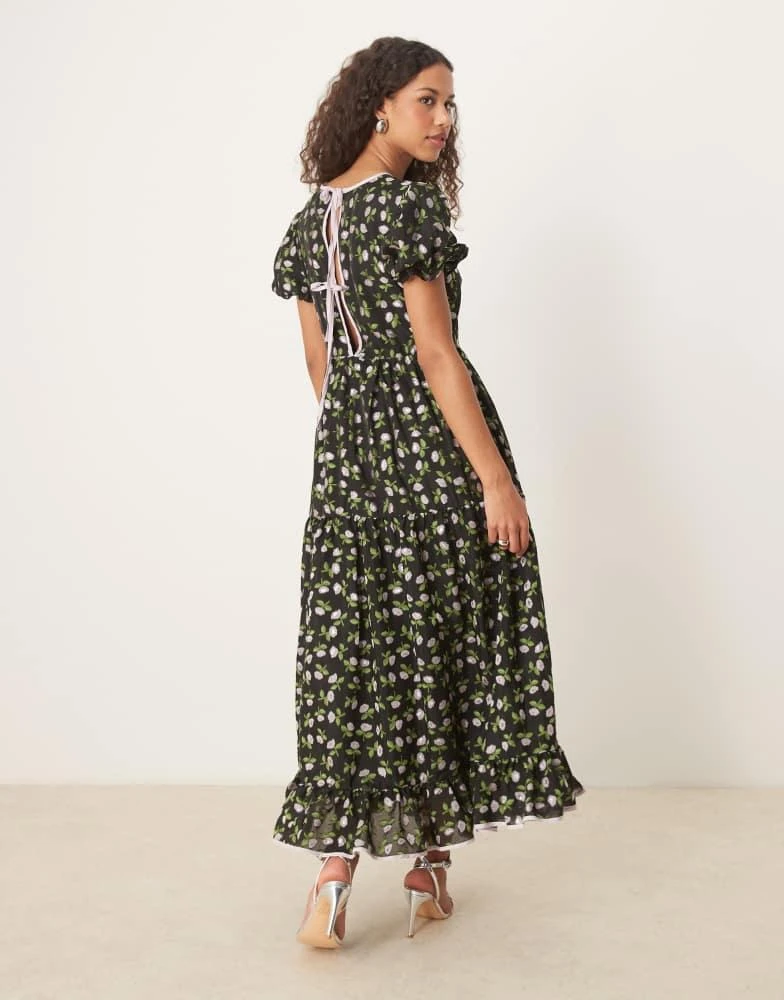 Sister Jane Sister Jane puff sleeve maxi dress in black floral 3