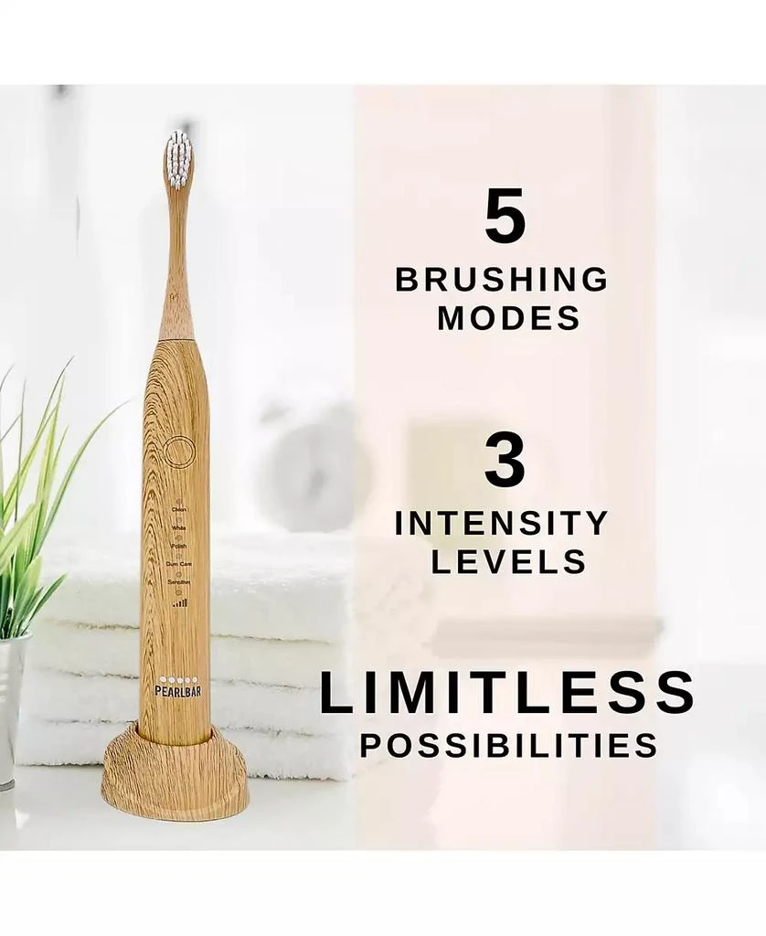 PearlBar Sonic Electric Toothbrush with USB Charging Base, USB Cord and Bamboo Brush Heads, Set of 3 7