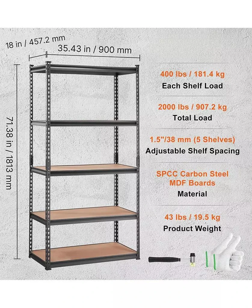 Mecale 5-Tier Storage Shelving Unit, Adjustable, 2000-Lb Capacity, 35"L x 18"W x 71"H, Heavy-Duty Utility Rack 4