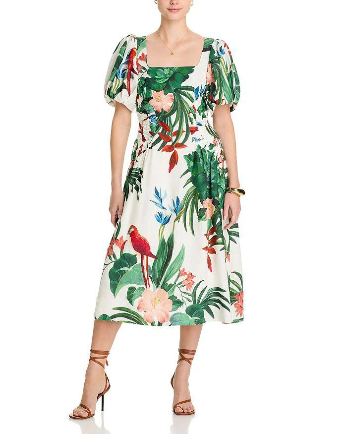 knee length dresses for ladies Black Chenille Flowers Long Sleeve Midi Dress