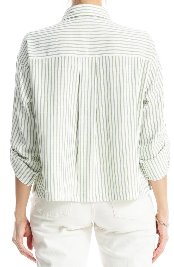 Max Studio Grid Print Roll Sleeve Popover Shirt