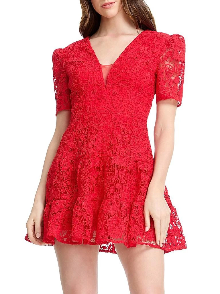 Dress The Population Hallie Lace Flared Dress - Warm Taupe