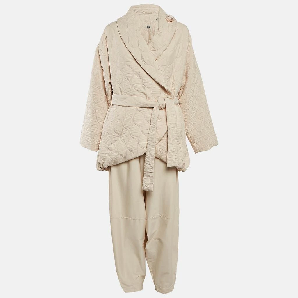 MIIN MIIN Cream Crepe Quilted Jacket and Pants Set M