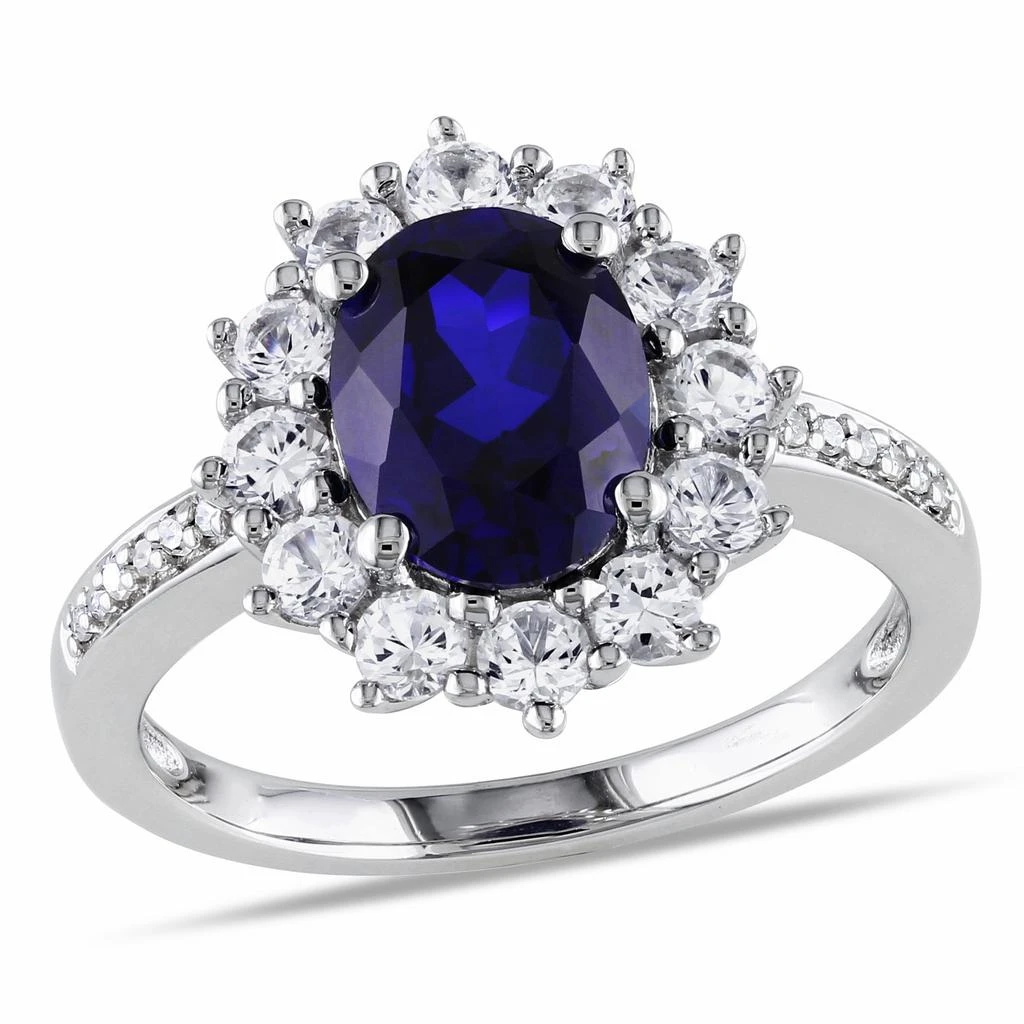 Mimi & Max 4 CT TGW Created Blue and White Sapphire and 0.05 CT TW Diamond Halo Ring in Sterling Silver 1