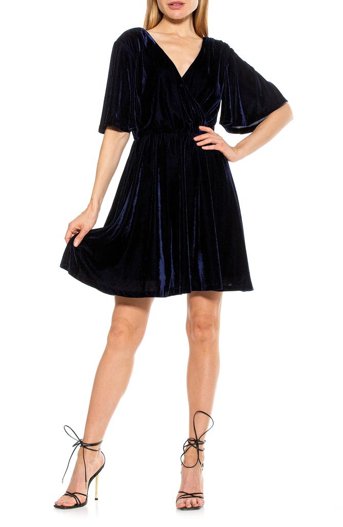 ALEXIA ADMOR Oakless Velvet Flutter Sleeve Fit & Flare Dress