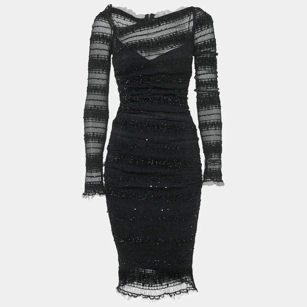 dolce and gabbana black sequin dress Vintage 1991 Dolce & Gabbana Documented Runway Studded Black Leather Mini  Dress