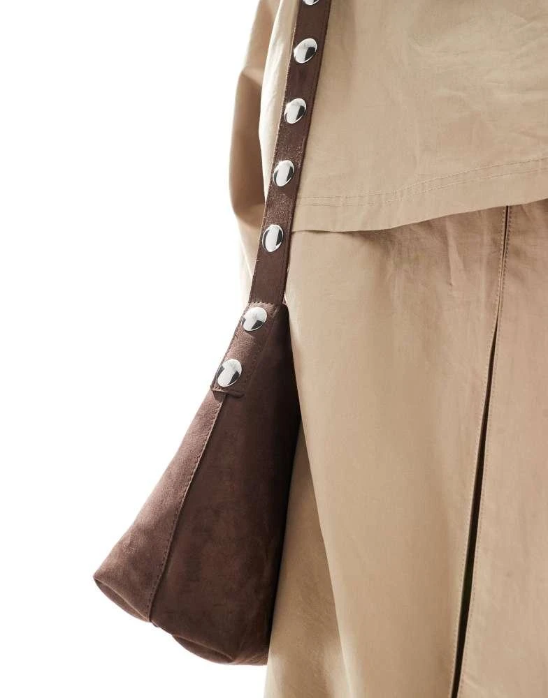 Stradivarius Stradivarius stud detail shoulder bag in brown 2