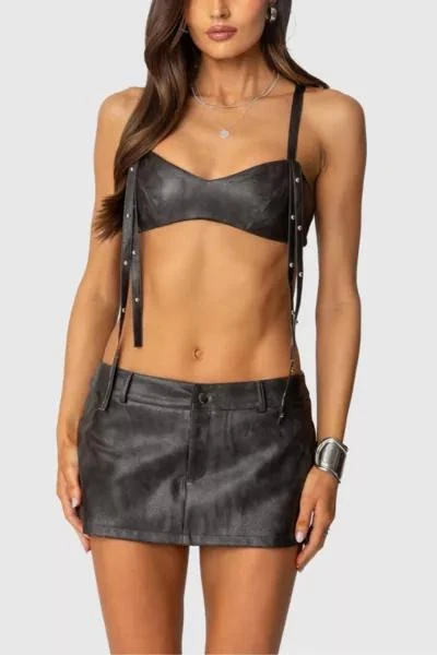 Edikted Edikted Sadaf Faux Leather Bra Top 2