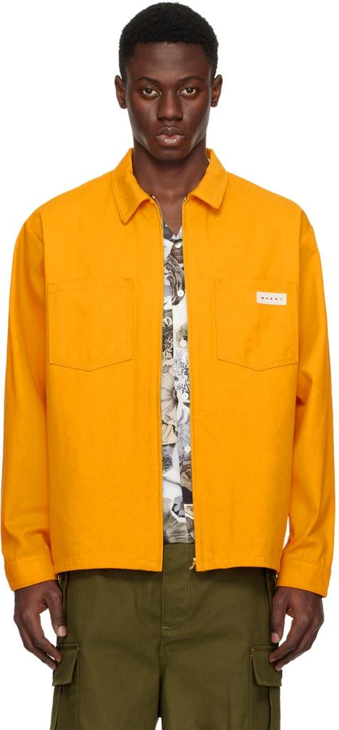 Marni Orange Zip-Up Long Sleeve Shirt 1