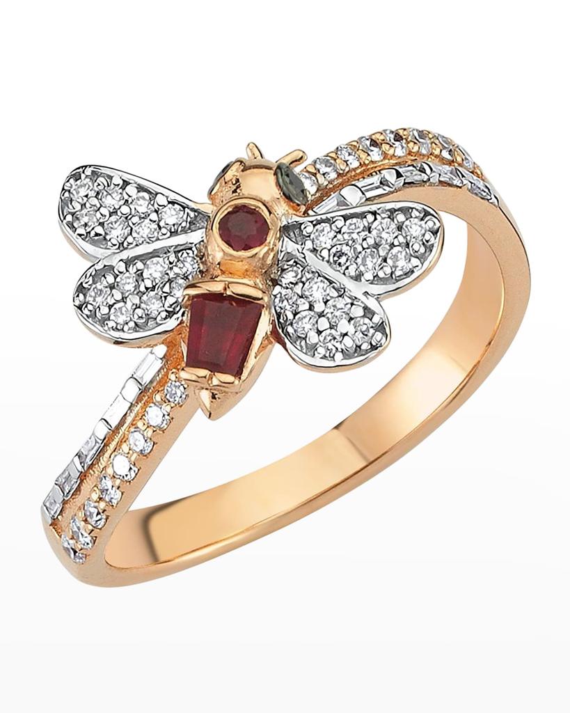 Bee Goddess Honeycomb Diamond and Stone Ring, Size 6.5