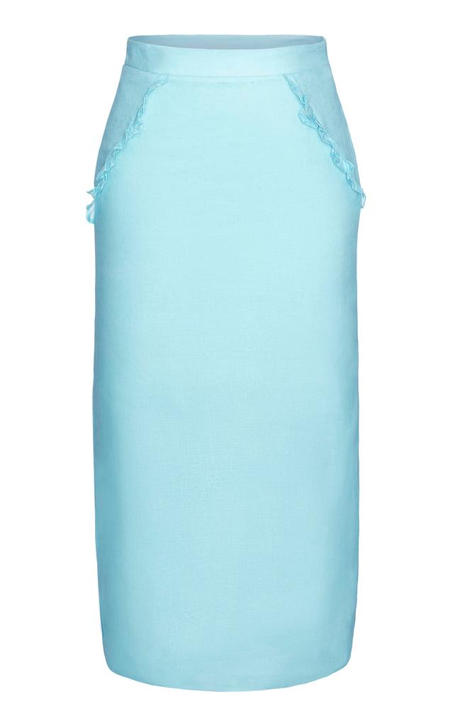 Laura Garcia Laura Garcia - Mila Ruffle-Trimmed Linen Midi Skirt - Blue - US 8 - Moda Operandi