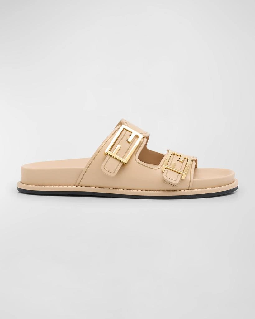Fendi F Buckle Leather Slide Sandals 1