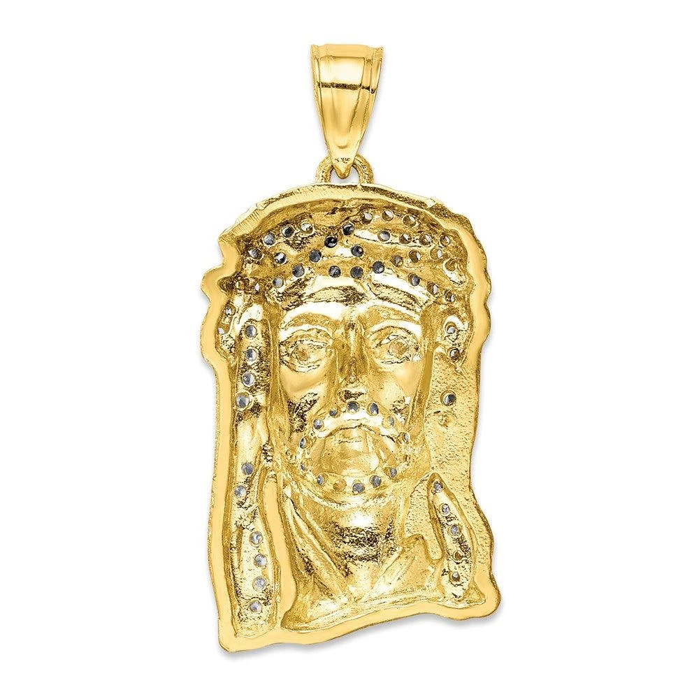 Diamond2Deal 10k Yellow Gold Cubic Zirconia Micropave Jesus Face Pendant 3