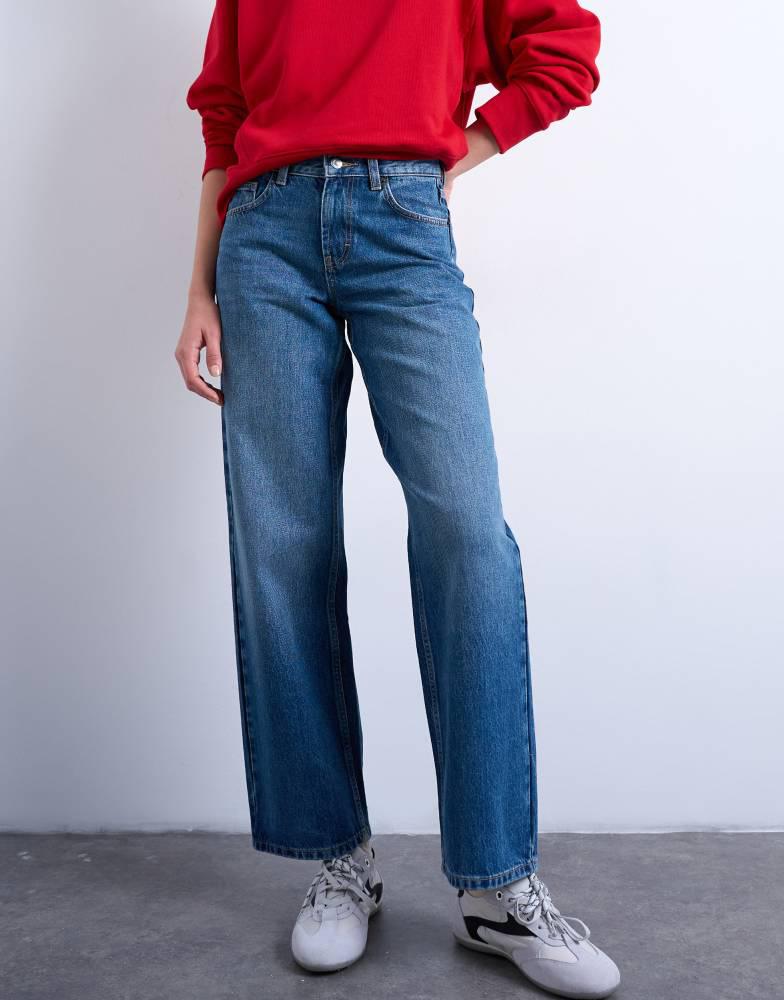 Topshop Topshop Cinch low rise relaxed jeans in vintage blue