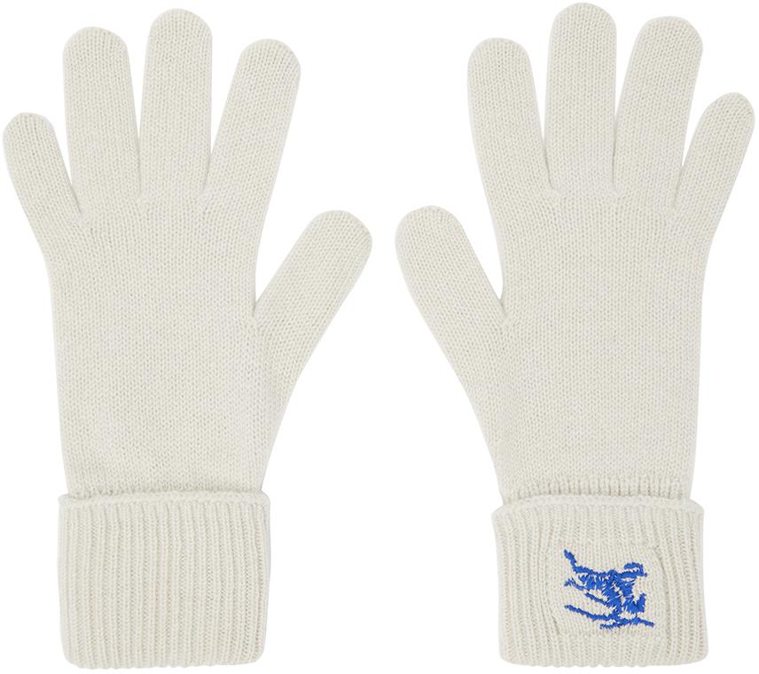 Burberry Off-White Logo-Embroidered Gloves
