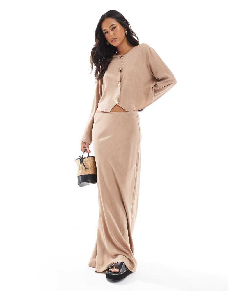 ASOS ASOS DESIGN linen look co-ord maxi skirt in stone