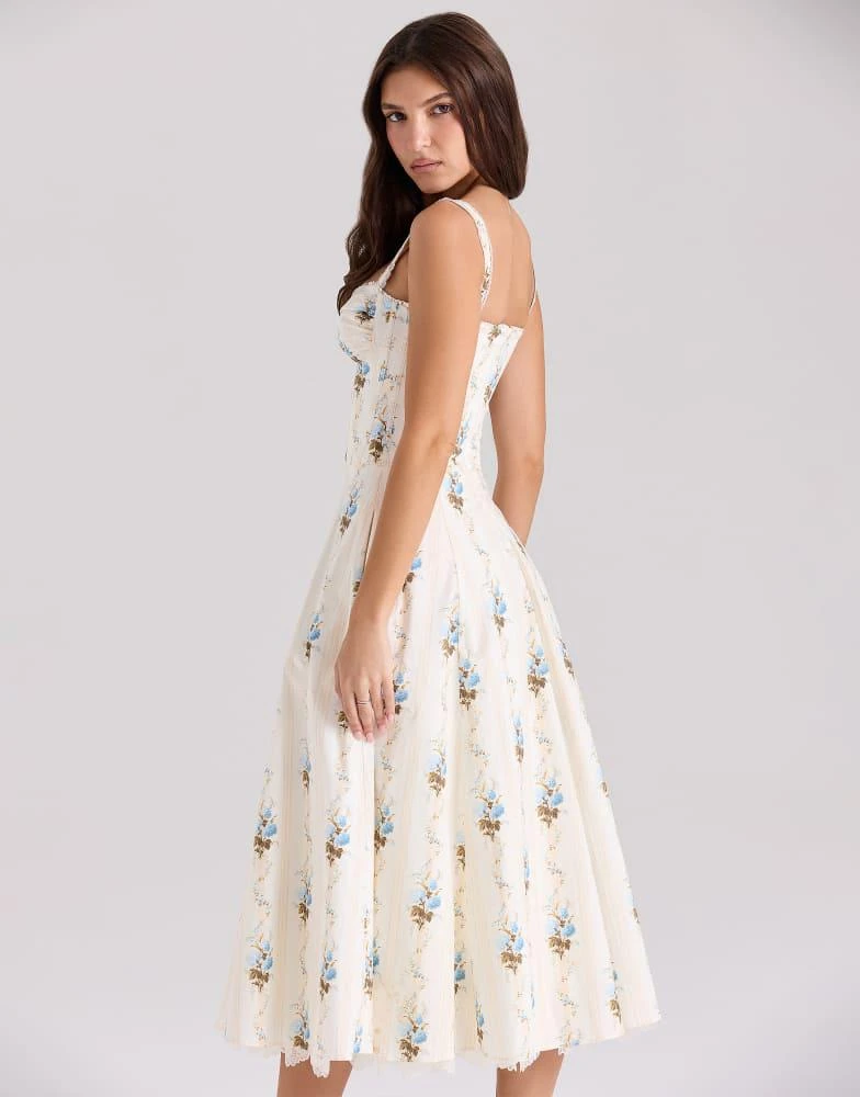 knee length dresses for ladies House Of CB Elia Ivory Floral Midi Sundress