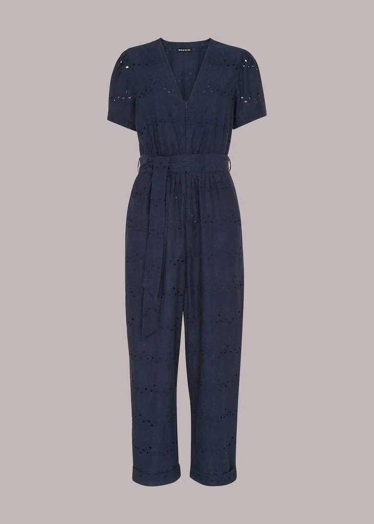 Whistles Whistles - Zoe Broderie Tied Waist Eyelet Cotton Jumpsuit 6