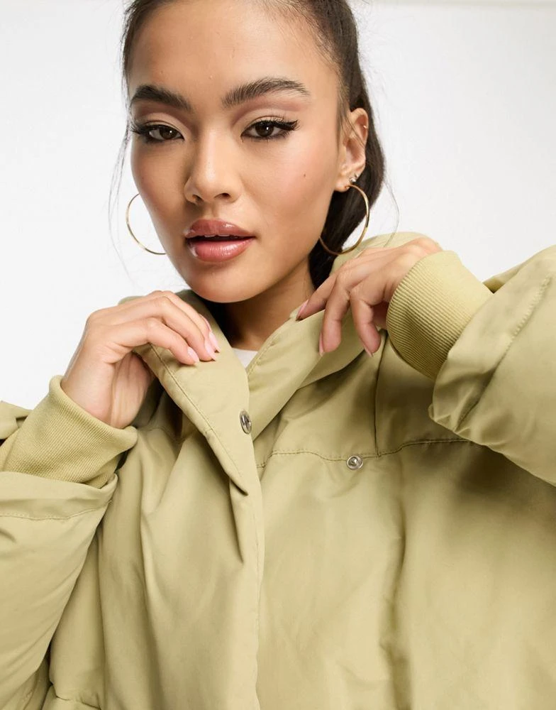Don't Think Twice DTT Lindzi longline double breasted puffer jacket in sage green 3