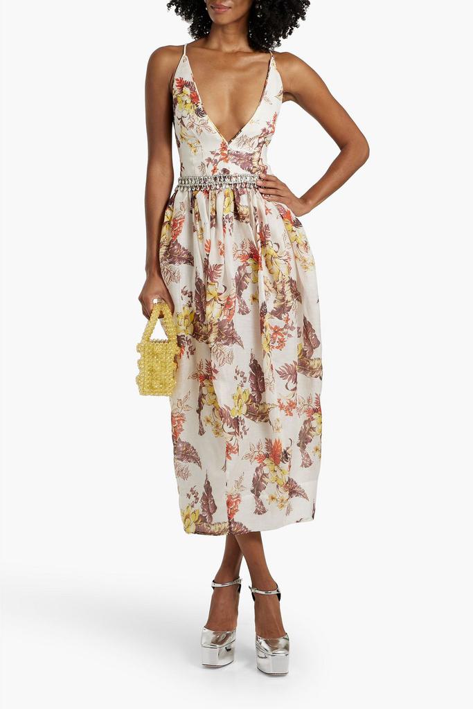 Zimmermann Crystal-embellished printed linen and silk-blend midi dress