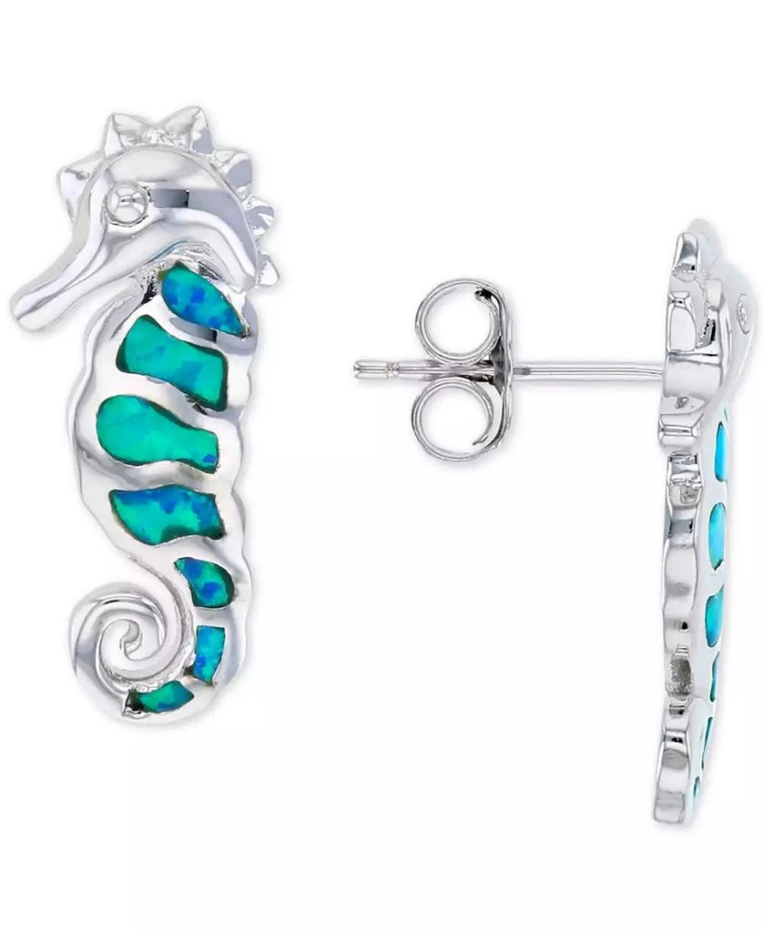 Macy
s Lab-Grown Blue Opal Seahorse Stud Earrings in Sterling Silver 4