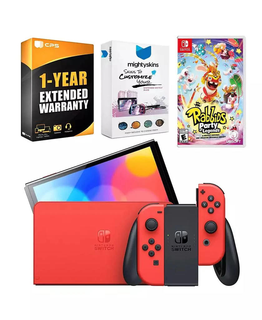 Nintendo Switch OLED Mario Red Edition with Rabbids: Party of Legends, MightySkins Console and Controller Skin Voucher and 1 Year CPS Extended Warranty