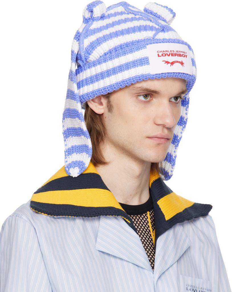 Charles Jeffrey Loverboy SSENSE Exclusive Blue & White Chunky Rabbit Beanie