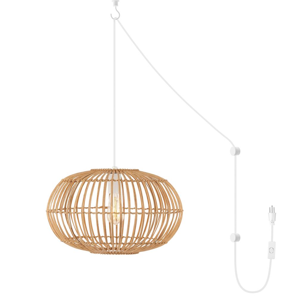JONATHAN Y Leo 17.5" 1-Light Farmhouse Coastal Rattan 180" Cord Plug-In or Hardwired LED Pendant