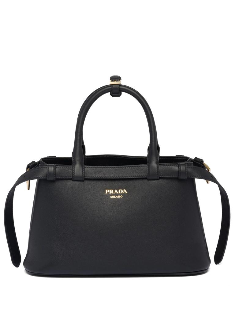 Prada BLACK LEATHER SMALL BUCKLE BAG WITH BELT - Luggage