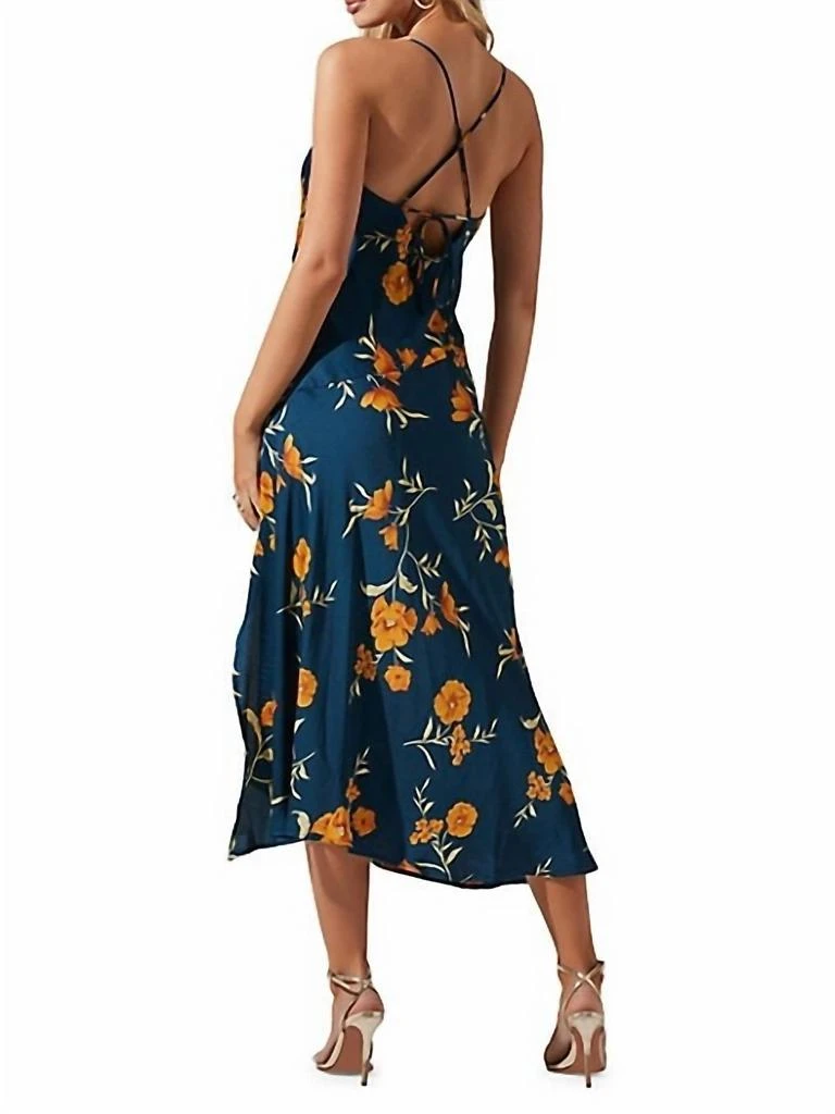 ASTR Gaia Floral Cross-Back Side-Slit Midi Dress In Dark Teal 2