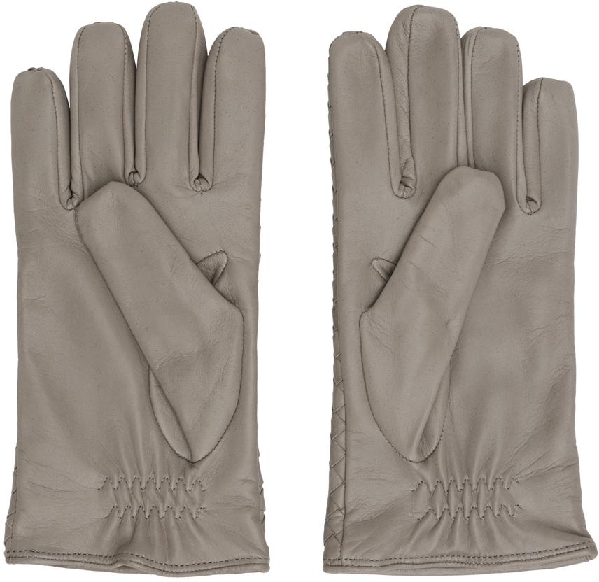 Bottega Veneta Gray Intrecciato Leather Gloves
