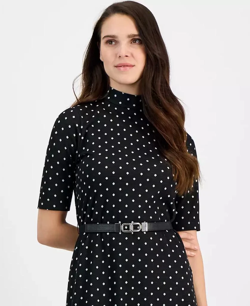 Anne Klein Women's Mock-Neck Elbow-Sleeve Belted Midi Dress 4