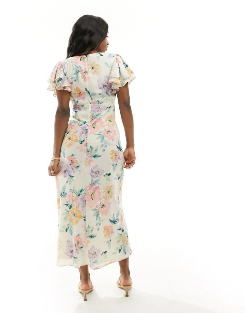 Abercrombie & Fitch Abercrombie & Fitch ruffle sleeve maxi dress in white floral print 3